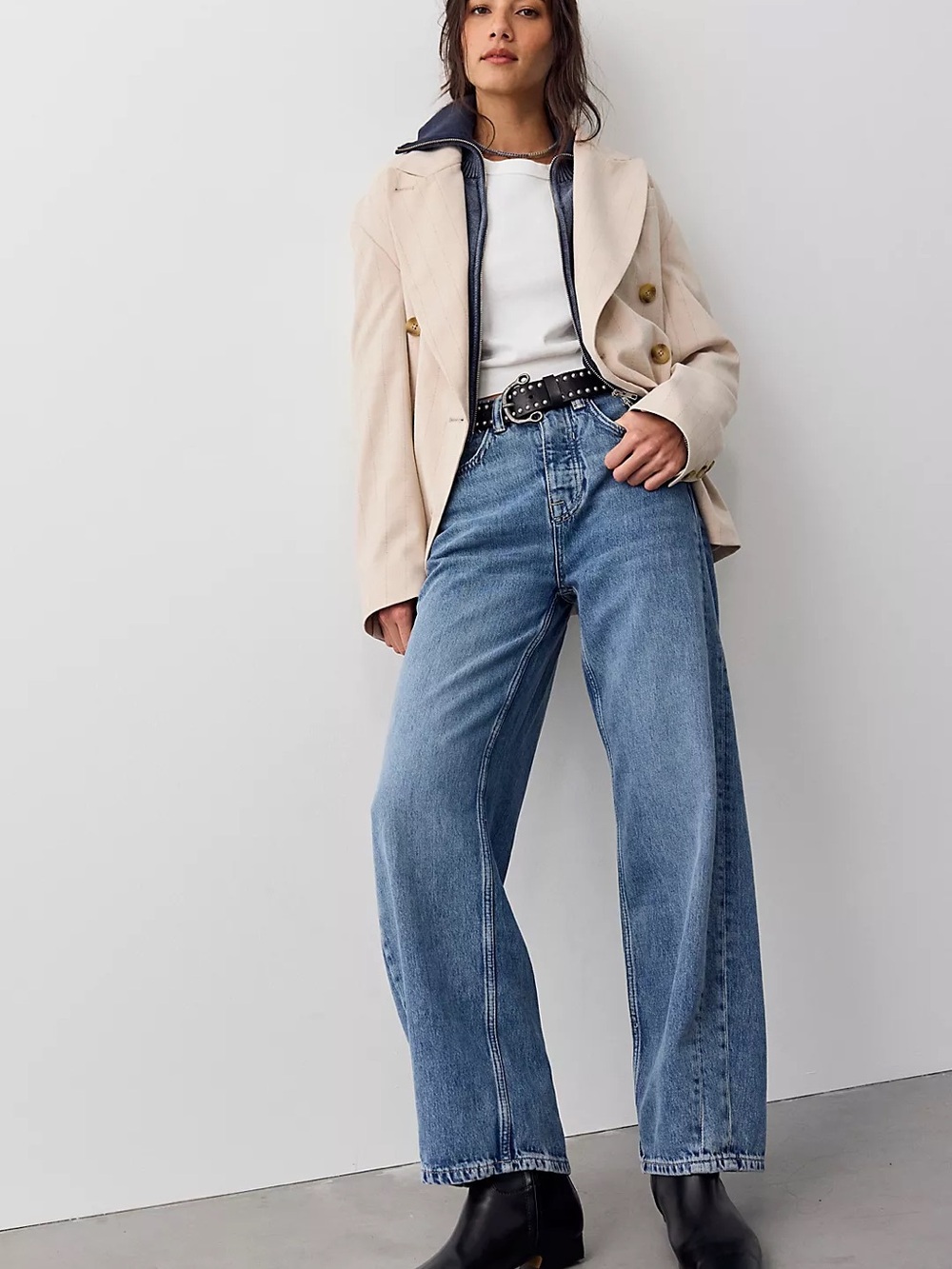 NWT Free People We The Free Truro Baggy Puddle Jeans Water Stoned Blue Size 30